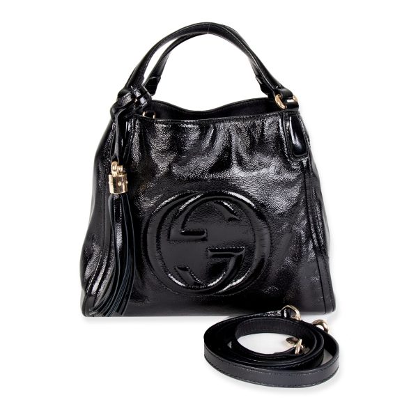 105588 box 6dad9094 80b6 4d49 82a3 c3bada9e8702 Gucci Black Patent Leather Small Soho Top Handle Bag