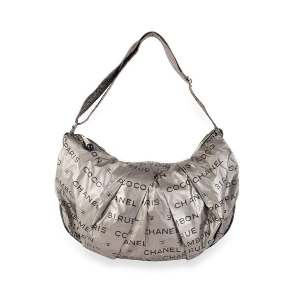 105690 fv Chanel Silver Coated Nylon Unlimited Ligne Hobo Bag