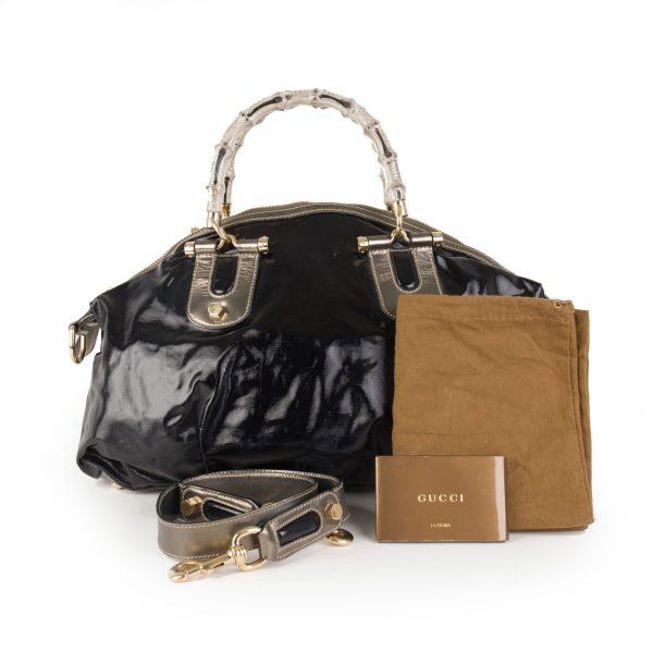 105691 box 3031a13c 6d1c 4e0e b934 6a2d3410dcb1 Gucci Black Dialux Pop Bamboo Top Handle Bag