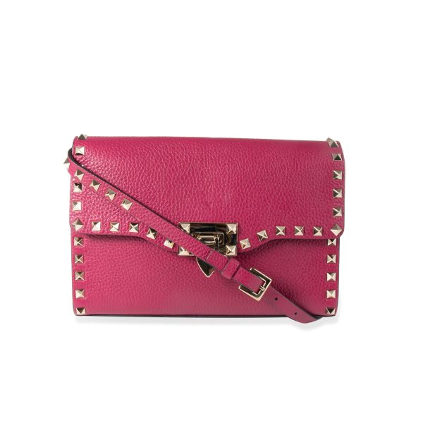 105695 fv Valentino Magenta Grainy Calfskin Rockstud Medium Crossbody Bag