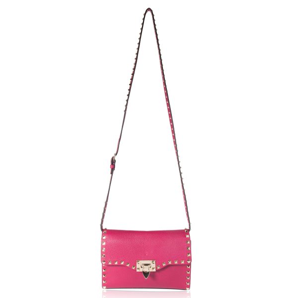 105695 pv Valentino Magenta Grainy Calfskin Rockstud Medium Crossbody Bag