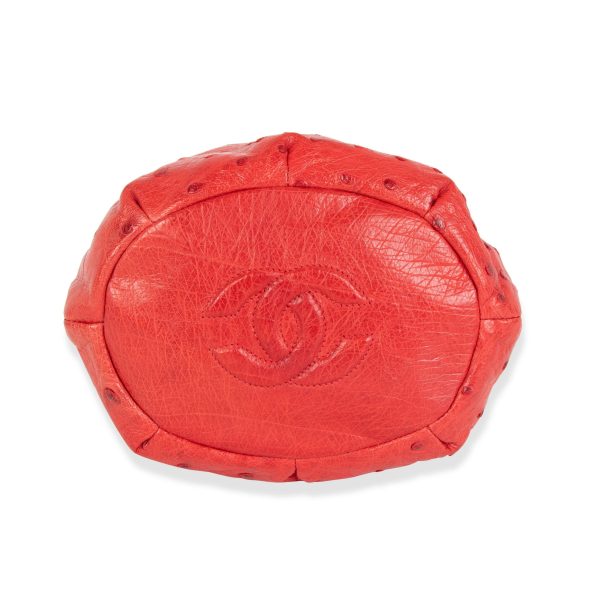 105738 ad1 Chanel Vintage Red Ostrich Leather Drawstring Bag