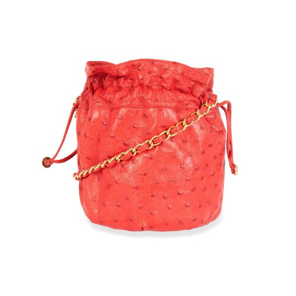 105738 bv Chanel Vintage Red Ostrich Leather Drawstring Bag