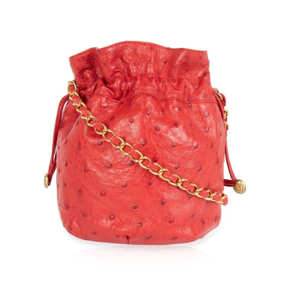 105738 fv Chanel Vintage Red Ostrich Leather Drawstring Bag