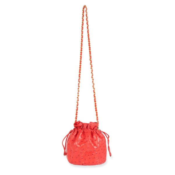 105738 pv Chanel Vintage Red Ostrich Leather Drawstring Bag