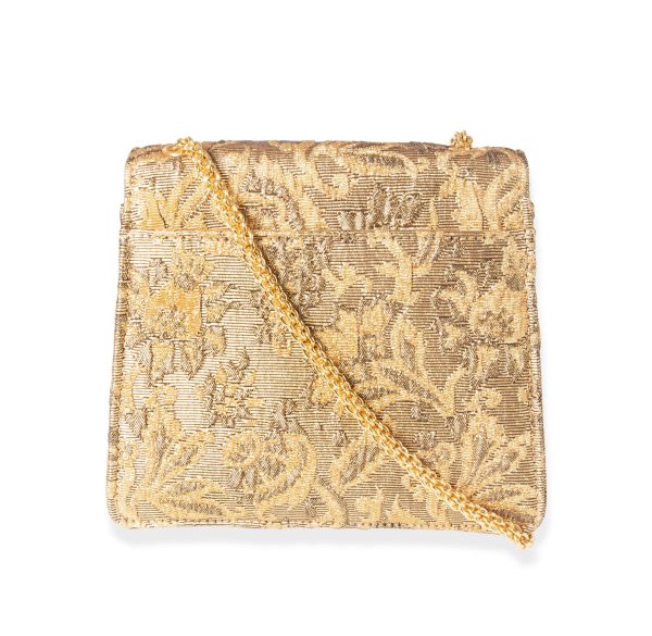 105739 clasp Chanel Vintage Gold Brocade Mini Flap Evening Bag