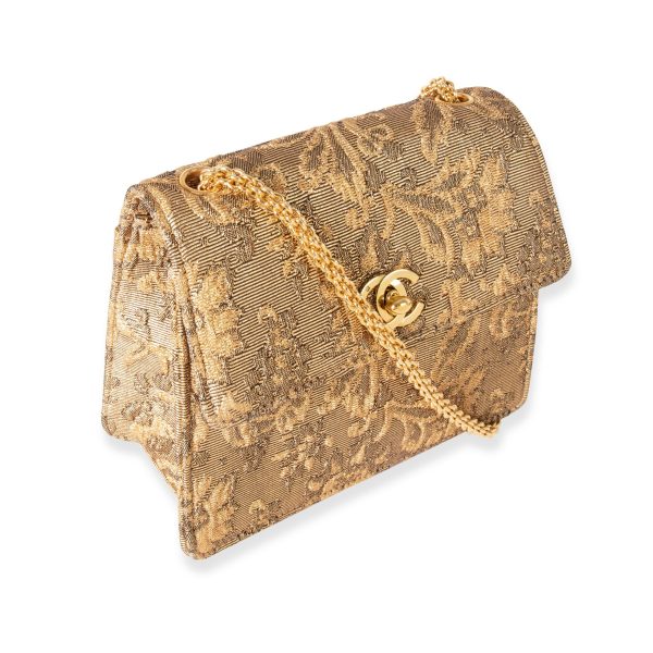 105739 sv Chanel Vintage Gold Brocade Mini Flap Evening Bag