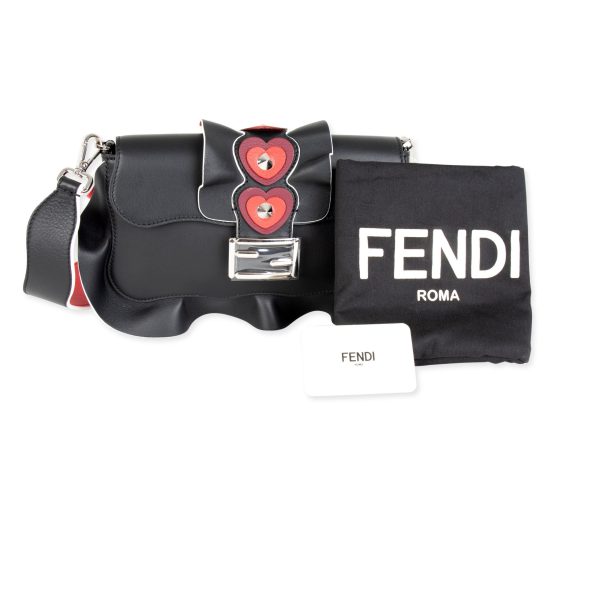 105754 pv Fendi Black Leather Heart Stud Wave Baguette Shoulder Bag