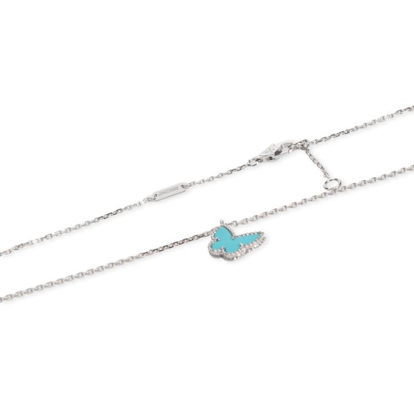 105842 clasp Van Cleef Arpels Sweet Alhambra Turquoise Butterfly Pendant in 18K White Gold