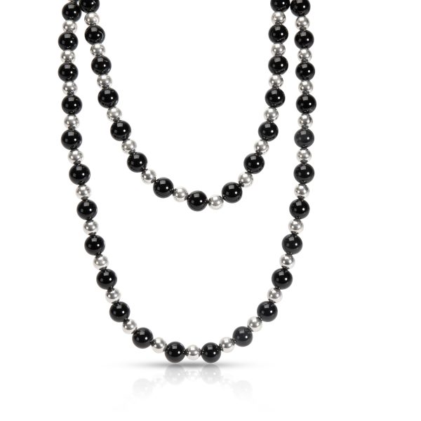 105871 fv Tiffany Co Onyx Beaded Necklace in Sterling Silver