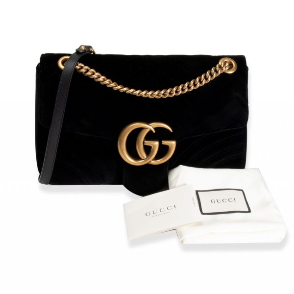 105904 box Gucci Black Velvet GG Marmont Medium Shoulder Bag