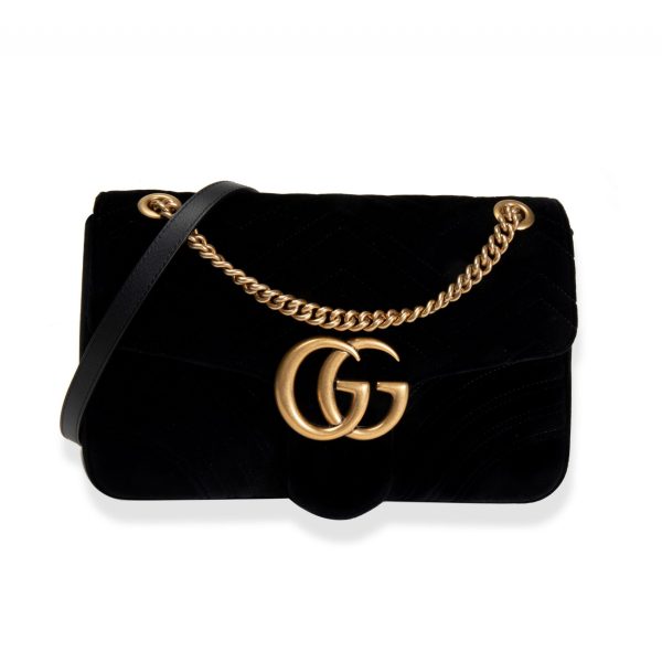 105904 fv Gucci Black Velvet GG Marmont Medium Shoulder Bag