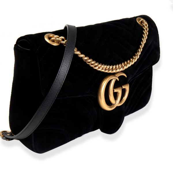 105904 sv Gucci Black Velvet GG Marmont Medium Shoulder Bag