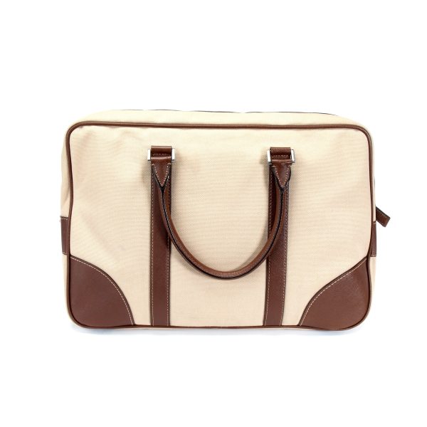 105942 av b1c1037f 2d97 45d1 b95a 68c2e3bd3eb2 Prada Beige Canvas and Saffiano Leather Briefcase Bag