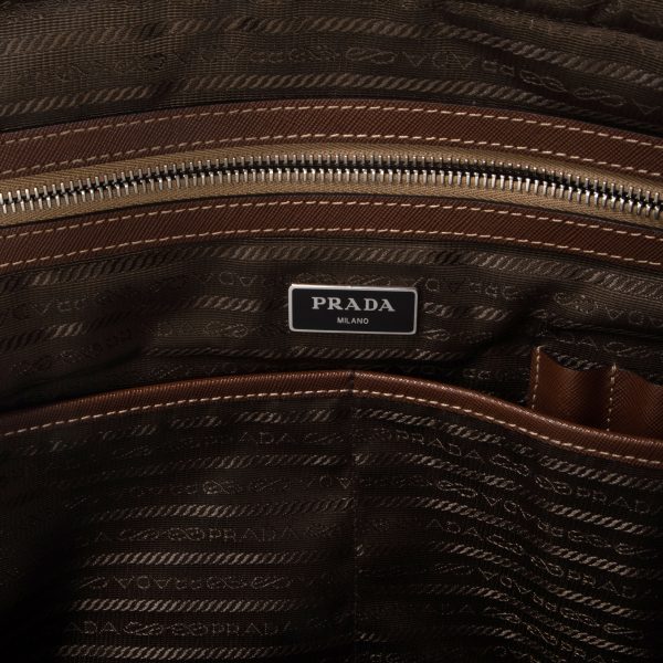 105942 stamp 16d65a06 e362 4737 ab43 1555fec03422 Prada Beige Canvas and Saffiano Leather Briefcase Bag