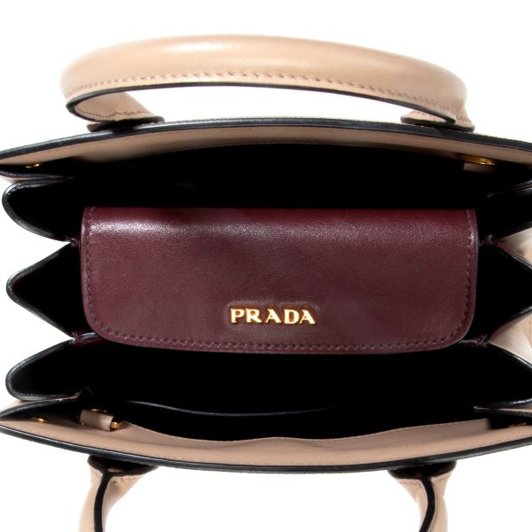 105975 av Prada Beige Saffiano City Calf Leather Mini Bibliotheque Tote