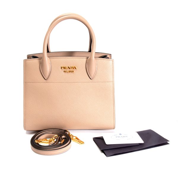 105975 box Prada Beige Saffiano City Calf Leather Mini Bibliotheque Tote