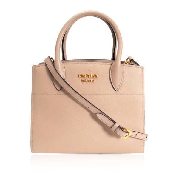 105975 fv Prada Beige Saffiano City Calf Leather Mini Bibliotheque Tote