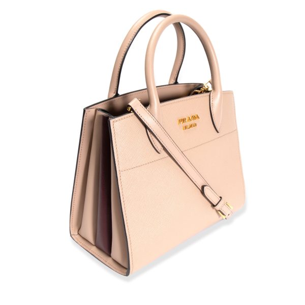 105975 sv Prada Beige Saffiano City Calf Leather Mini Bibliotheque Tote