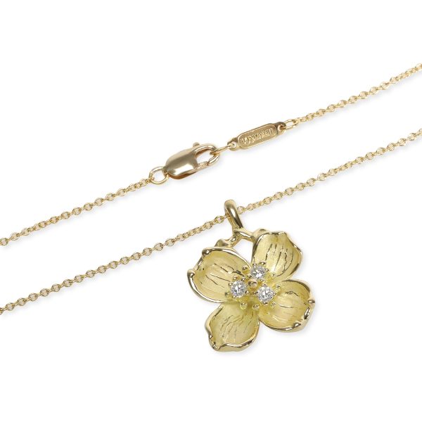 106089 clasp Tiffany Co Dogwood Flower Diamond Necklace in 18K Yellow Gold 010 CTW