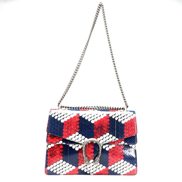 106127 clasp 67b35923 cabc 48a9 9475 1823983b2d57 Gucci Red White Blue Geometric Python Dionysus Shoulder Bag