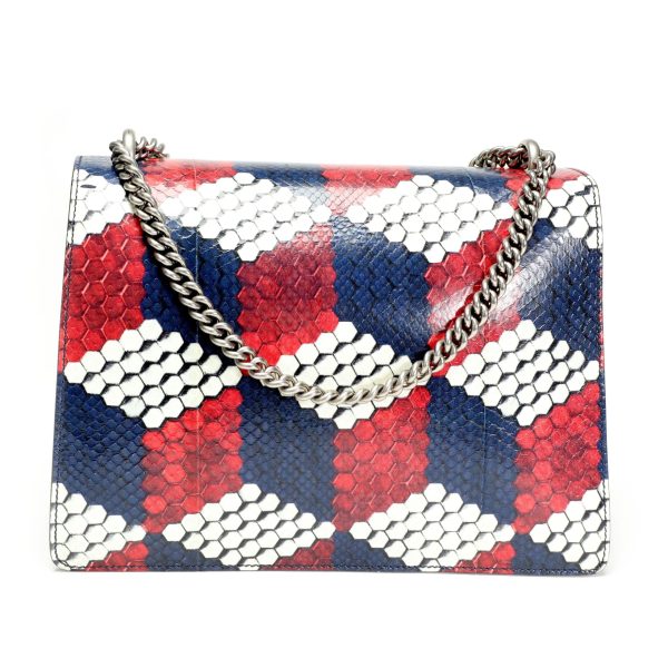 106127 sv 21da638b 4ed3 4d78 a282 19c158f2b79e Gucci Red White Blue Geometric Python Dionysus Shoulder Bag