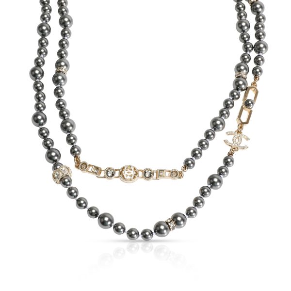 106222 fv Chanel Costume Long Necklace with Cultured Black Pearl Strass