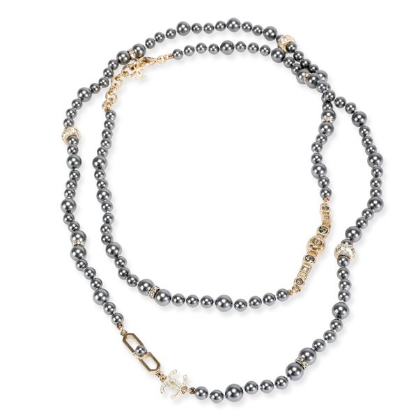 106222 pv Chanel Costume Long Necklace with Cultured Black Pearl Strass