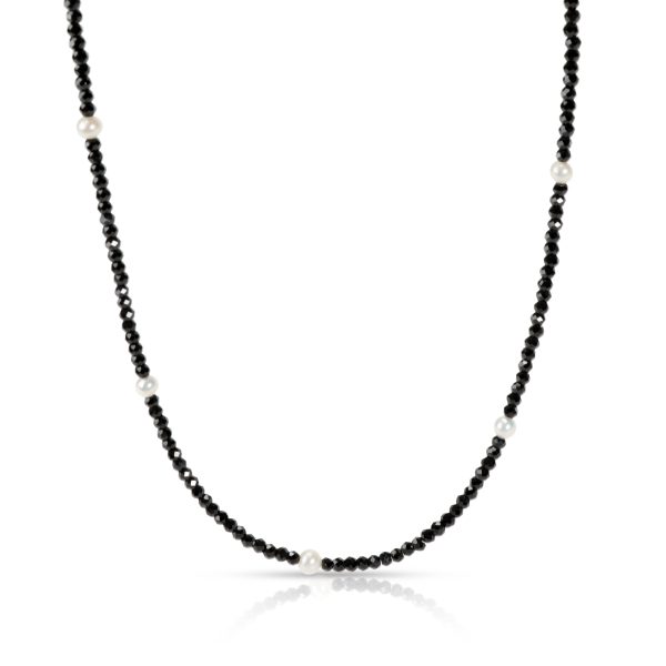 106428 fv Tiffany Faceted Black Spinel Freshwater Pearl Necklace in Sterling Silver