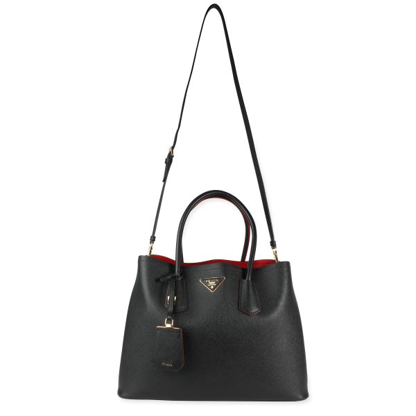 106450 bv e4595775 a968 4ec7 a30a d7133b2f3008 Prada Black Saffiano Fiery Red Large Double Bag