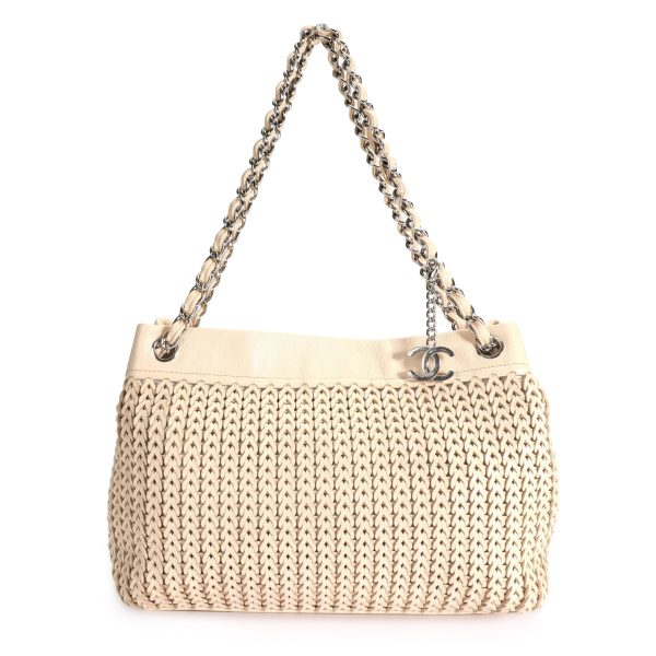 106666 fv Chanel Pale Pink Woven Leather Charm Tote