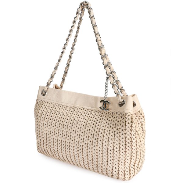 106666 sv Chanel Pale Pink Woven Leather Charm Tote