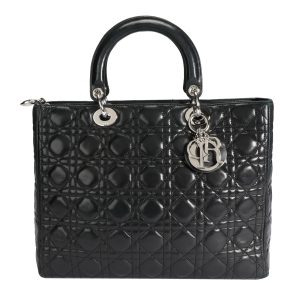 106801 fv Burberry Plaid Leather Tote Handbag Black