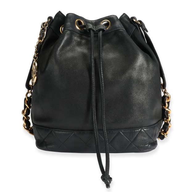 106831 fv 2032ffc4 8093 4e5c ae5d a884eac0a7ad Chanel Vintage Black Lambskin Drawstring Bucket Bag