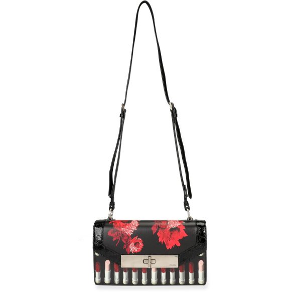 106960 bv Prada Black Floral Lipstick Print Leather Séverine Bag