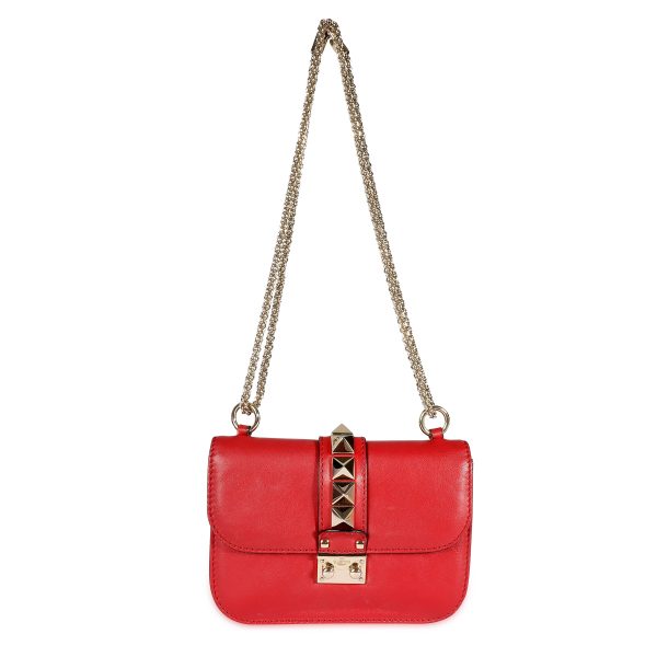 106991 bv Valentino Red Leather Rockstud Glam Lock Bag