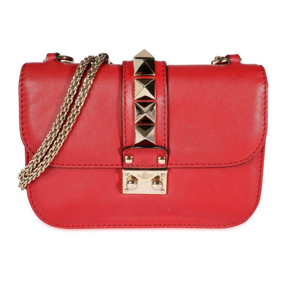 106991 fv Valentino Red Leather Rockstud Glam Lock Bag