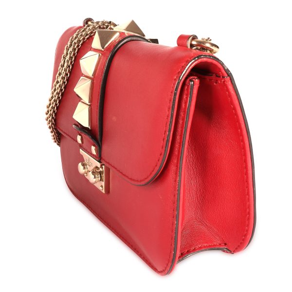 106991 sv Valentino Red Leather Rockstud Glam Lock Bag