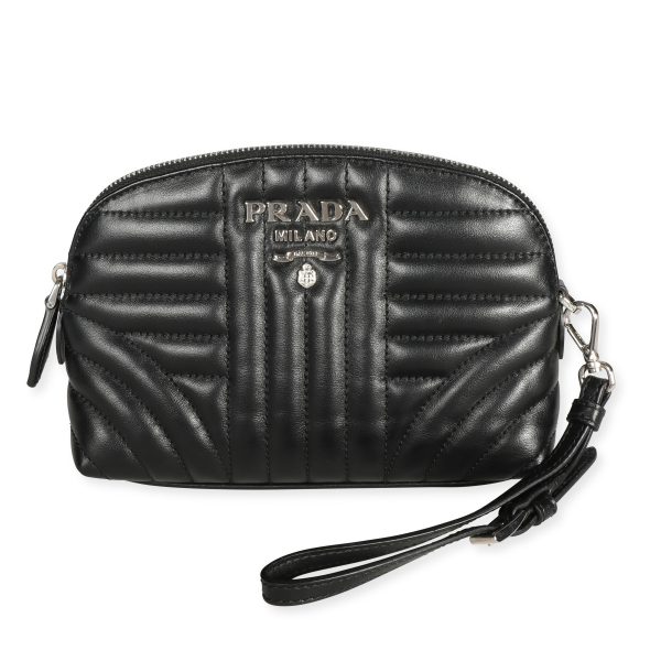 107055 fv Prada Black Leather Diagramme Wristlet