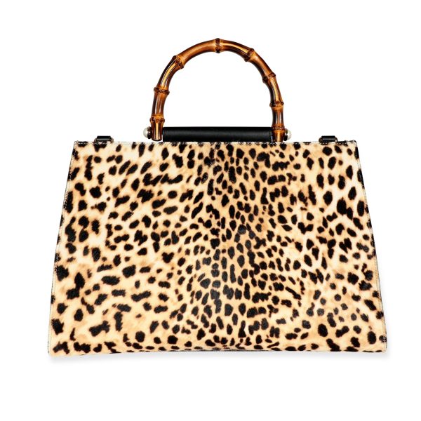 107161 pv 95396ab7 b984 411b b7b8 55682aa13ae2 Gucci Leopard Printed Calf Hair Nymphaea Bamboo Top Handle Tote