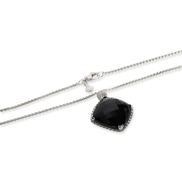 107234 clasp David Yurman Cushion on Point Onyx Diamond Necklace in Sterling Silver 014 CTW