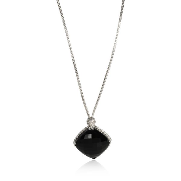 107234 fv David Yurman Cushion on Point Onyx Diamond Necklace in Sterling Silver 014 CTW