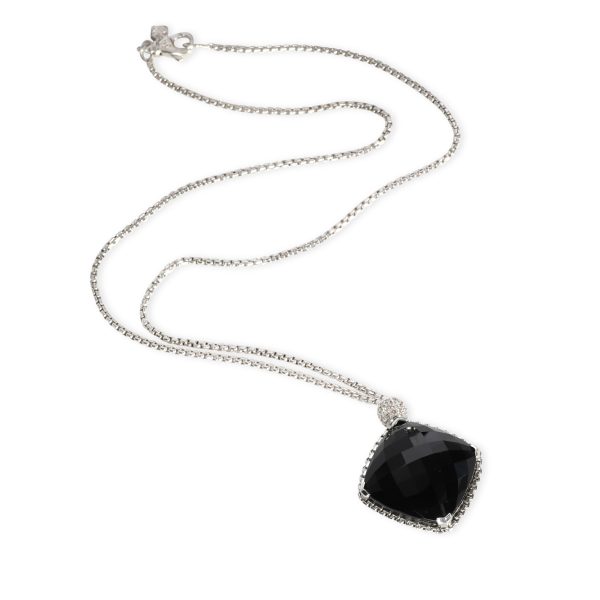 107234 pv David Yurman Cushion on Point Onyx Diamond Necklace in Sterling Silver 014 CTW