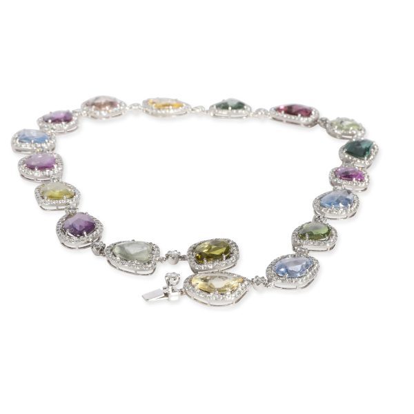 107243 bv Halo Diamond Multi Colored Sapphire Slice Necklace in 18K White Gold 773 CTW