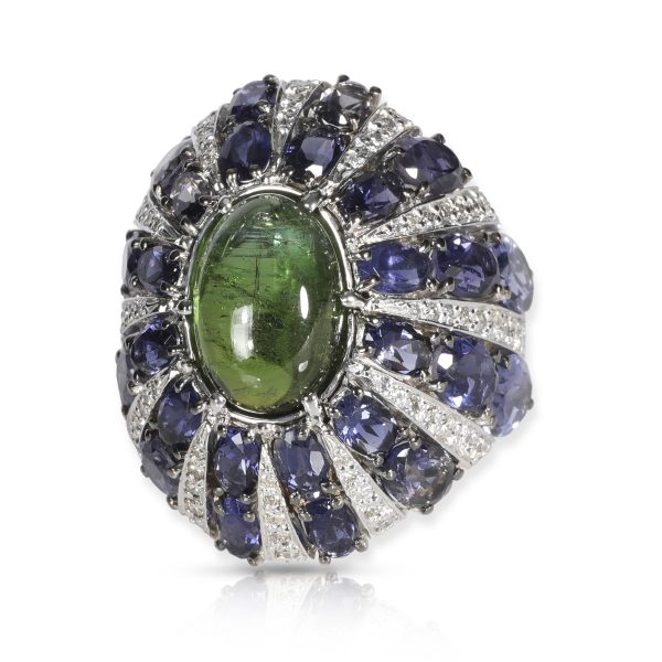 107295 fv 44e146dd db9d 4e12 9342 f066c21aceec Cabochon Green Tourmaline Lolite Diamond Ring in 18KT White Gold