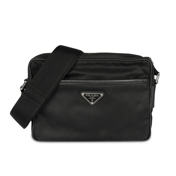 107413 fv Prada Black Nylon Saffiano Leather Camera Bag