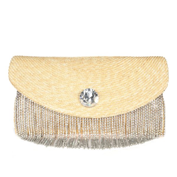 107460 fv Miu Miu Crystal Fringe Straw Clutch