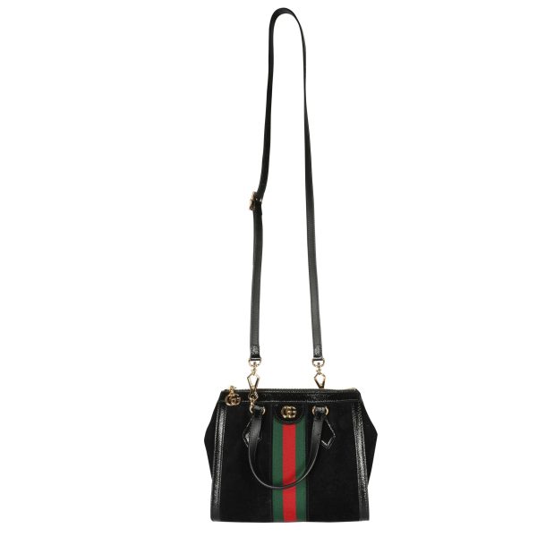 107526 bv Gucci Black Suede Patent Leather Small Ophidia Tote Bag