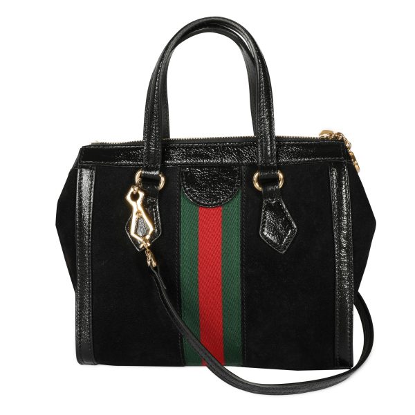 107526 pv Gucci Black Suede Patent Leather Small Ophidia Tote Bag