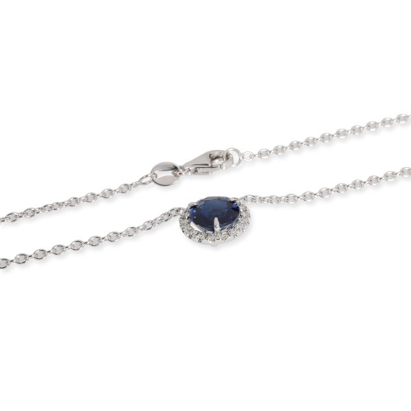 107673 clasp Halo Diamond Sapphire Necklace in 18K White Gold 010 CTW